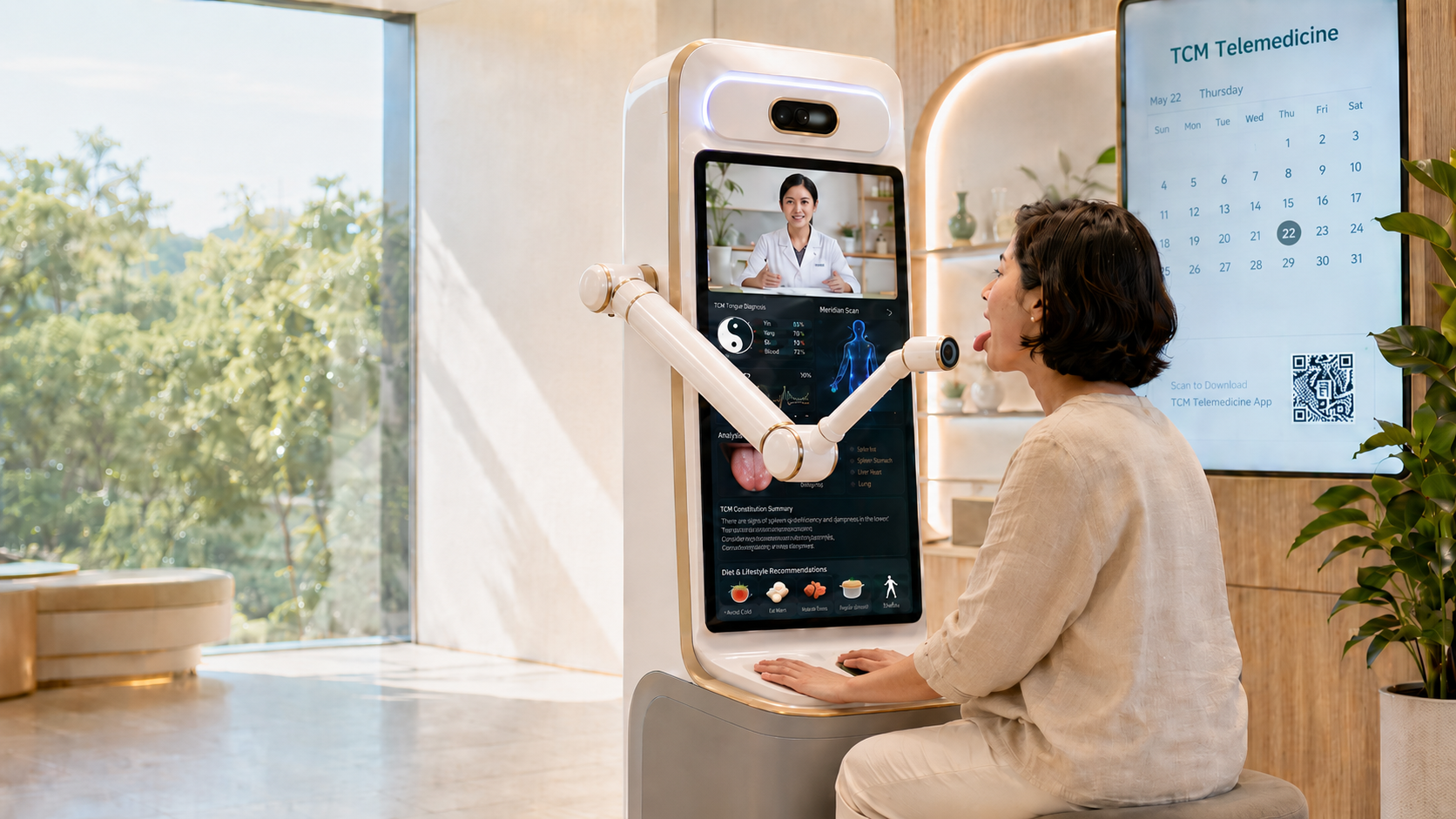 TCM Telemedicine diagnoserobot met sensoren en scherm